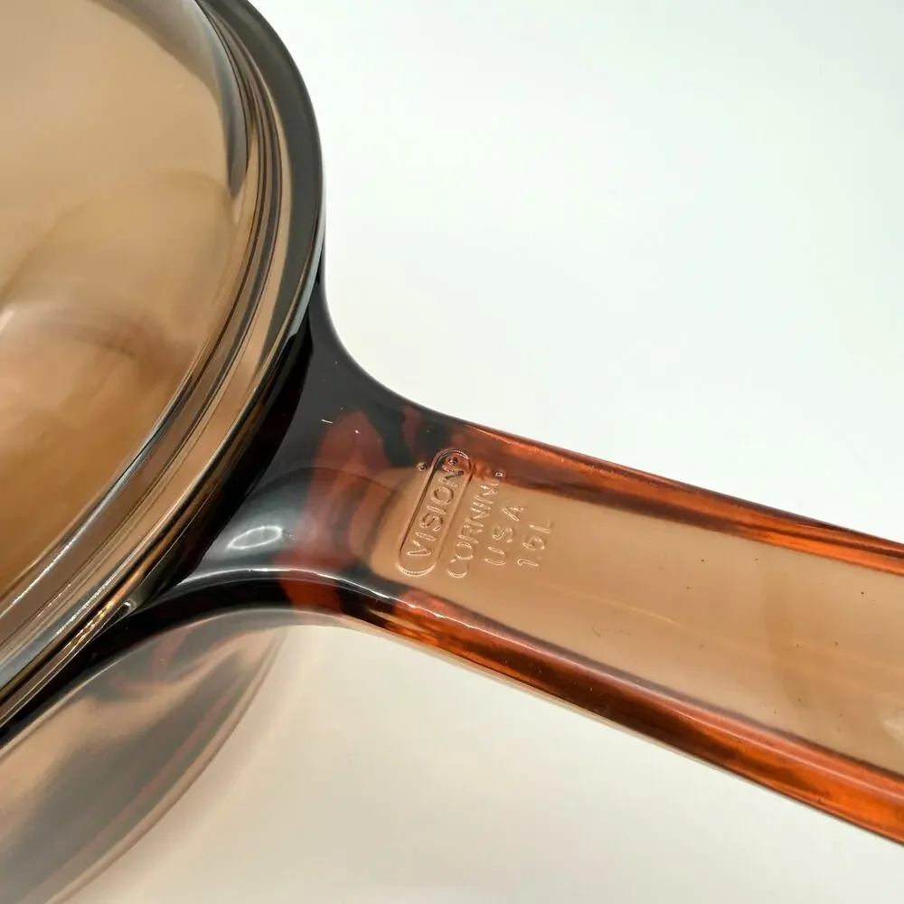 Corning Visions 1.5L Amber Glass Saucepan with Lid USA Vintage Cookware